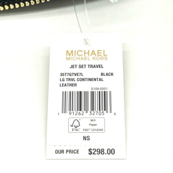 Michael Kors Medium Jet Set Travel Zip Tote Bag & Continental Wallet Black/Gold - Picture 8 of 8